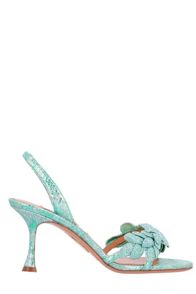 Aquazzura Glactic Flower 75mm Leather Sandal In Green