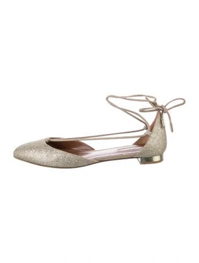 Pre-owned Aquazzura Glitter Ballet Flats In Gold