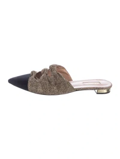 Pre-owned Aquazzura Glitter Grosgrain Trim Mules In Gold
