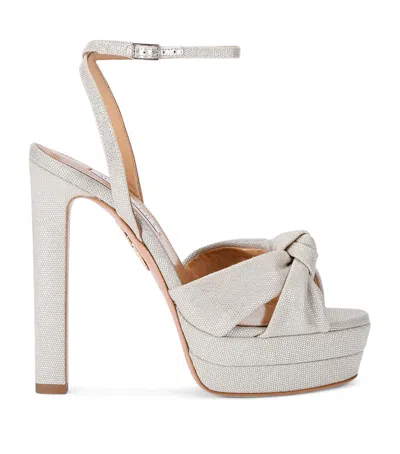 Aquazzura Glittered Cupid Plateau Platform Sandals 130 In Silver