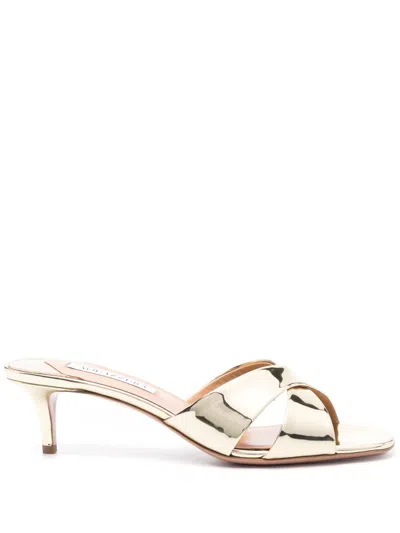 Aquazzura Divine 50mm Mirrored Mules In Gold