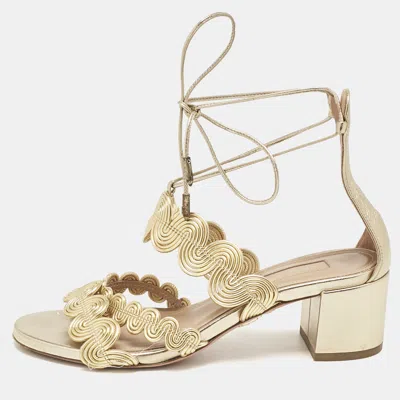 Pre-owned Aquazzura Gold Leather Ankle Strap Sandals Size 35.5