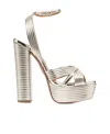 Aquazzura Sundance 140 Metallic Leather Platform Sandals In Nude