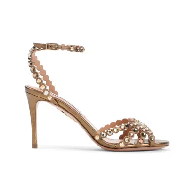 Aquazzura 85mm Tequila Embellished Sandals In Brown