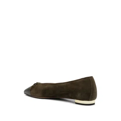 Aquazzura Gioia Bow-detailed Leather-trimmed Suede Ballet Flats In Green