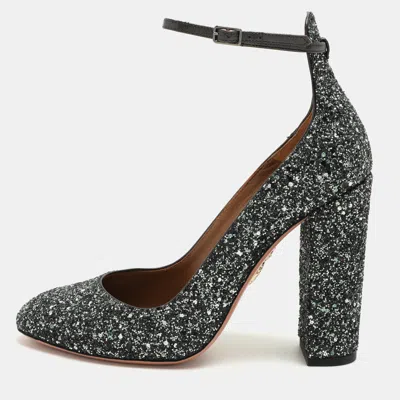 Pre-owned Aquazzura Green Glitter Alix Ankle Strap Pumps Size 40
