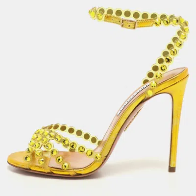 Pre-owned Aquazzura Green Pvc Tequila Ankle Strap Sandals Size 37