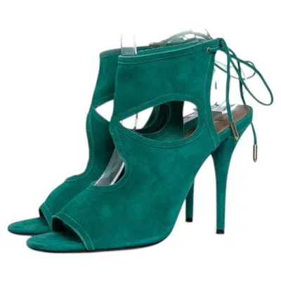 Pre-owned Aquazzura , Green Sexy Thing Cutout Suede Sandals