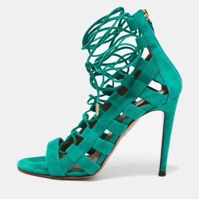 Aquazzura Green Suede Amazon Lace Up Sandals