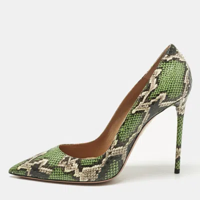 Pre-owned Aquazzura Green/brown Snakeskin Leather Purist Pumps Size 39.5