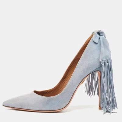 Pre-owned Aquazzura Grey Suede Bow Fringe Pumps Size 35