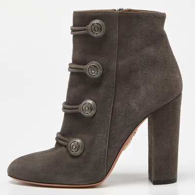 Aquazzura Grey Suede Detail Ankle Boots In Brown