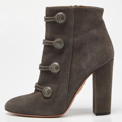 Pre-owned Aquazzura Grey Suede Detail Ankle Boots Size 37