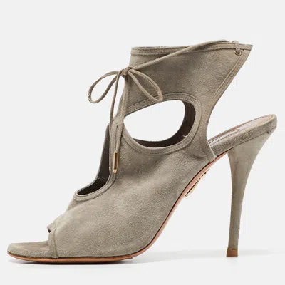 Pre-owned Aquazzura Grey Suede Sexy Thing Sandals Size 39.5