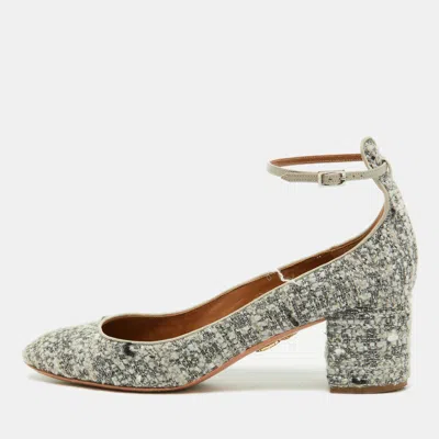 Aquazzura Grey Tweed And Leather Block Heel Pumps In Multi