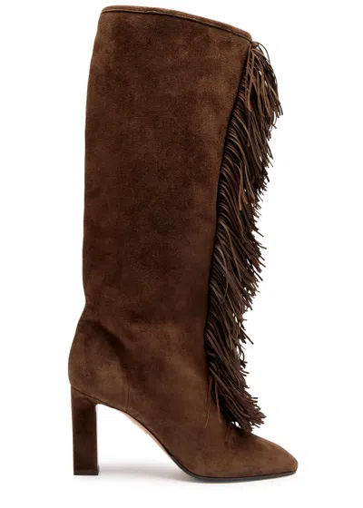 AQUAZZURA AQUAZZURA GYTANE 85 FRINGED SUEDE KNEE-HIGH BOOTS