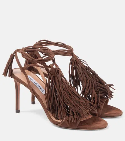 Aquazzura Gytane 85 Fringed Suede Sandals In Brown