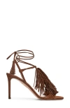 Aquazzura 85 Fringed Suede Open Toe Sandals In Brown