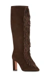 Aquazzura Gytane Fringe Front Knee High Boot In Brown