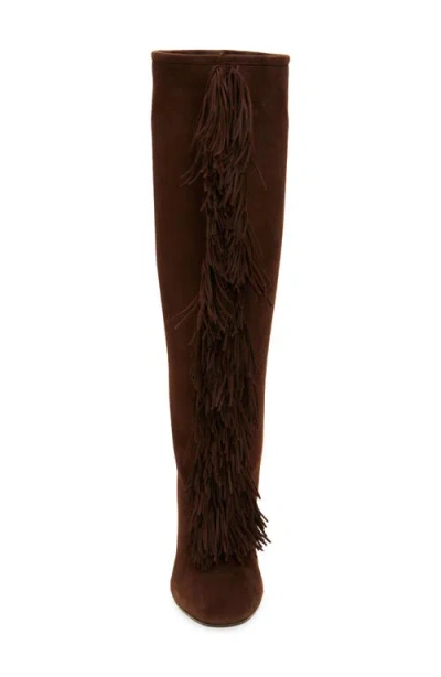 Aquazzura Gytane Fringe Front Knee High Boot In Espresso