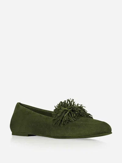 Aquazzura Gytane Fringe Moccasins In Green