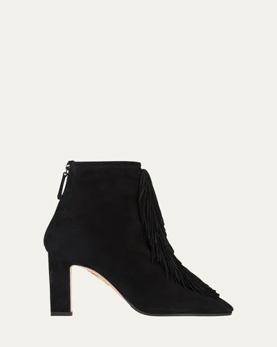 AQUAZZURA GYTANE FRINGE SUEDE ANKLE BOOTIES
