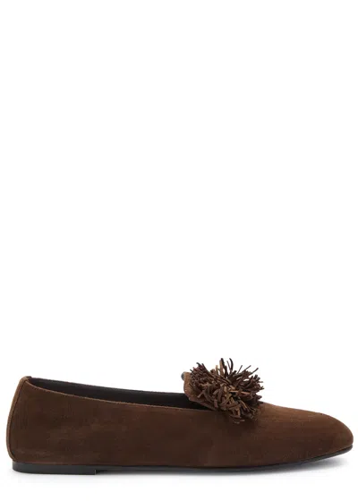 Aquazzura Gytane Fringed Suede Loafers In Brown