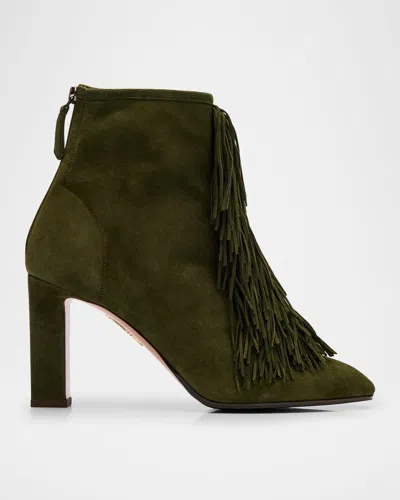 Aquazzura Gytane Suede Fringe Booties In Oregano