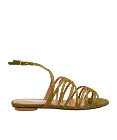 Aquazzura Handmade Straw Woven Sandals In Green