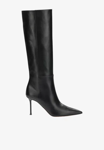 Aquazzura Harper 85 Leather Knee-high Boots In Black