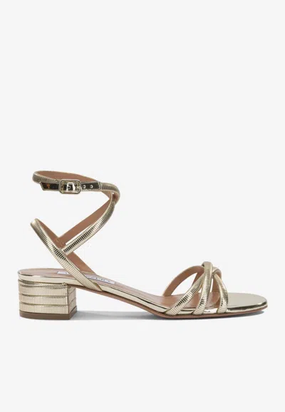 Aquazzura Heatwave 35 Mirrored-leather Sandals In Gold