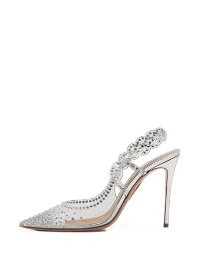 Pre-owned Aquazzura Heaven Crystal-embellished Pumps In White
