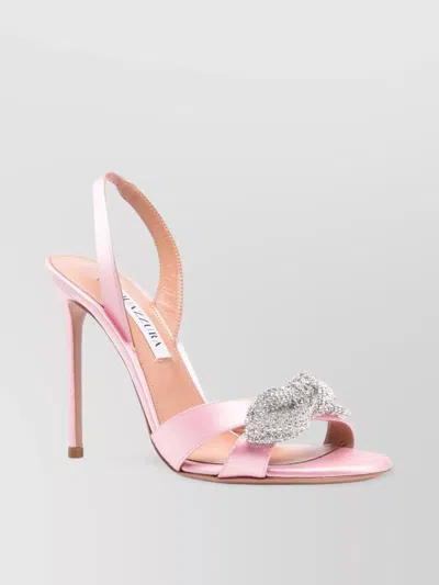 Aquazzura Heel Sandals With Cut-out Detailing And Embellished Bow In Pink
