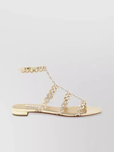 Aquazzura Heel Sandals With Metallic Chain Detail