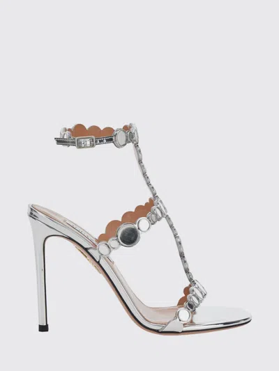 Aquazzura Heeled Sandal Woman Color Steel In Animal Print