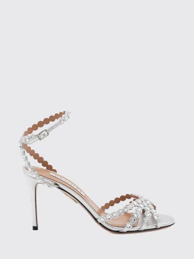 Aquazzura Leather Tequila Sandals 105 In White