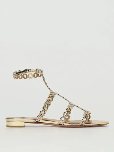 Aquazzura Heel Sandals With Metallic Chain Detail In Soft Gold