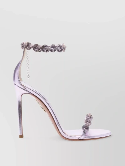 Aquazzura Heeled Sandals With Crystal-embellished Ankle Chain In Pastel
