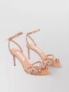 Aquazzura Heeled Sandals With Diamonds And Ankle Strap In Brown