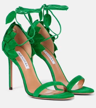 Aquazzura Hibiscus 105 Suede Sandals In Green