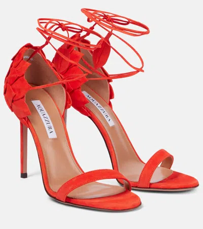 Aquazzura Hibiscus 105 Suede Sandals In Strawberry
