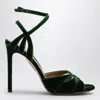 Aquazzura High Dark Green Velvet Sandal In Green