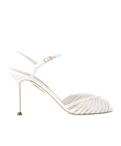 Aquazzura Hold Me 85 Satin Sandals In White