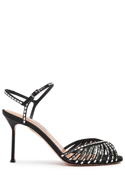 Aquazzura Hold Me Crystal 85 Embellished Satin Sandals In Black