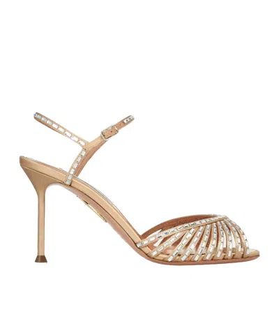 Aquazzura Hold Me 85 Crystal-embellished Satin Sandals In Neutral
