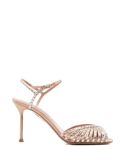 Aquazzura Tell Me Crystal-embellished Leather Sandals In Neutral