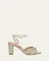 Aquazzura 'nina' Metallic Sandals With Open Toe And High Block Heel In Tweed Woman In Silver