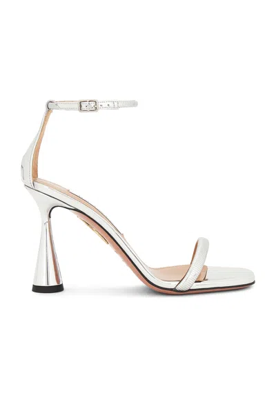 Aquazzura 95mm Hot Metallic Faux Leather Sandals In Silver
