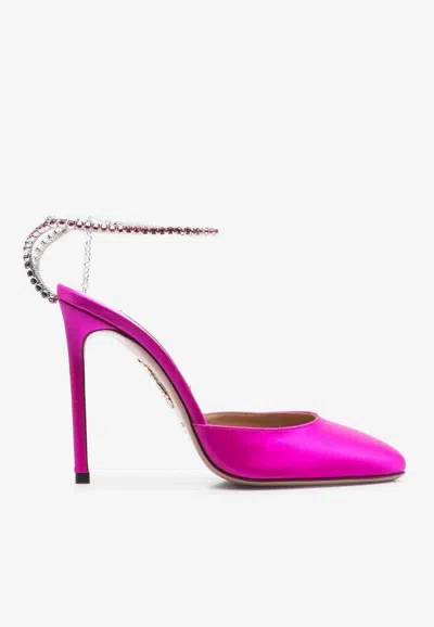 Aquazzura Ice 105 Satin Pumps With Crystal-embellished Strap In Pink