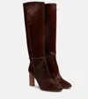 Aquazzura Indy 85 Pony Hair Knee-high Boots In Burgundy